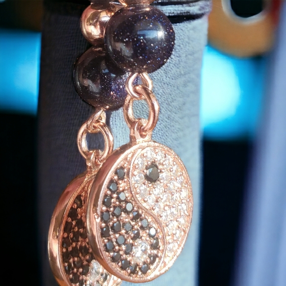 Rose Gold Handcrafted Yin Yang & Goldstone Earrings - Picture 1 of 6